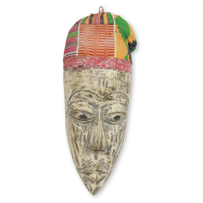 Ewe Tribal African Mask with Kente Cloth from Ghana
