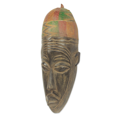Máscara africana - Máscara africana tallada a mano de la tribu Mossi con tela Kente