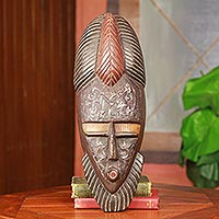 African wood mask, 'Akan Ohene' - African Royal Mask Original Akan King Wood Art