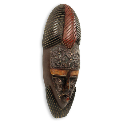 Máscara de madera africana - Máscara real africana original akan rey madera arte