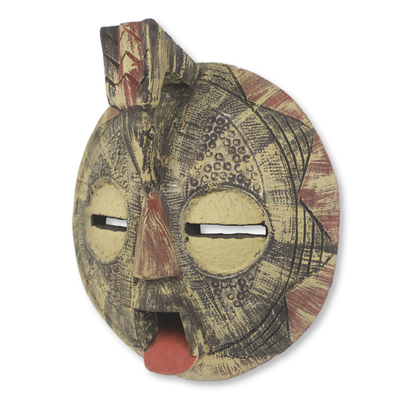 African wood mask, 'Fatse' - Hand Carved African Mask of Forgiveness with Bird