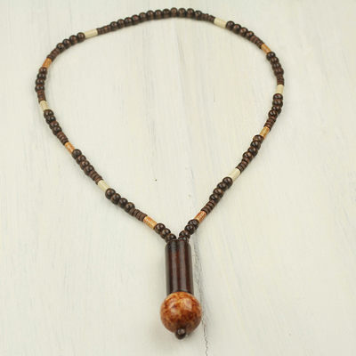 Wood beaded necklace, 'Tenderness' - Women's Necklace Crafted with Assorted Wooden Beads