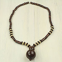 Wood beaded necklace, 'Joy Ride' - Fair Trade West African Beaded Wood Necklace