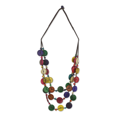 Beaded coconut shell necklace, 'Easy Living' - Colorful Necklace Hand Crafted of Coconut Shell Beads