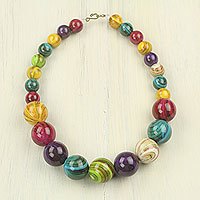 Recycled beaded necklace, 'Wild Planet'