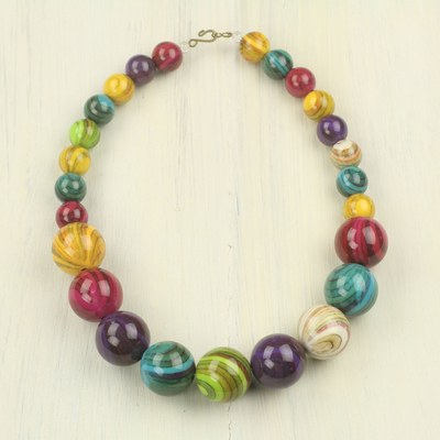 Recycled beaded necklace, 'Wild Planet' - Eco-Friendly Colorful Recycled Plastic Bead Necklace
