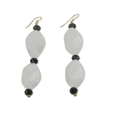 Black and White Recycled Beads on Artisan Crafted Earrings