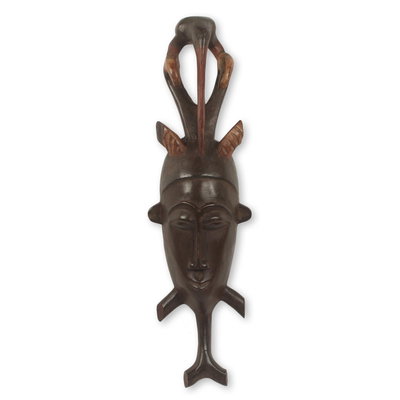 African wood mask, 'Victory at Last' - Artisan Carved Bird Theme Authentic African Mask