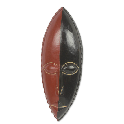 African wood mask, 'Inseparable' - Two Faces of Love Hand Carved Mask from West Africa