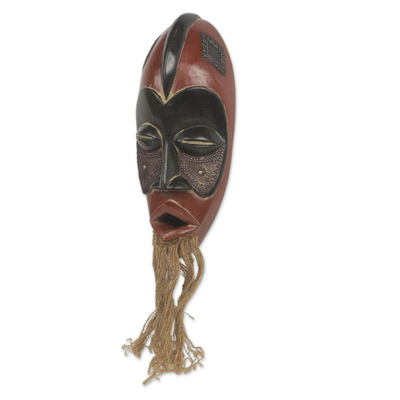 Afrikanische Holz- und Jutemaske - Original afrikanische Holzmaske mit Jutebart und Aluminium