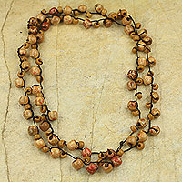 Beaded long necklace, 'Chakachaka' - Women's Long Necklace with Wood and Recycled Beads
