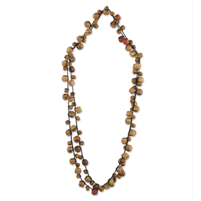Lange Halskette mit Perlen, „Chakachaka“ – Lange Halskette für Damen mit Holz- und recycelten Perlen
