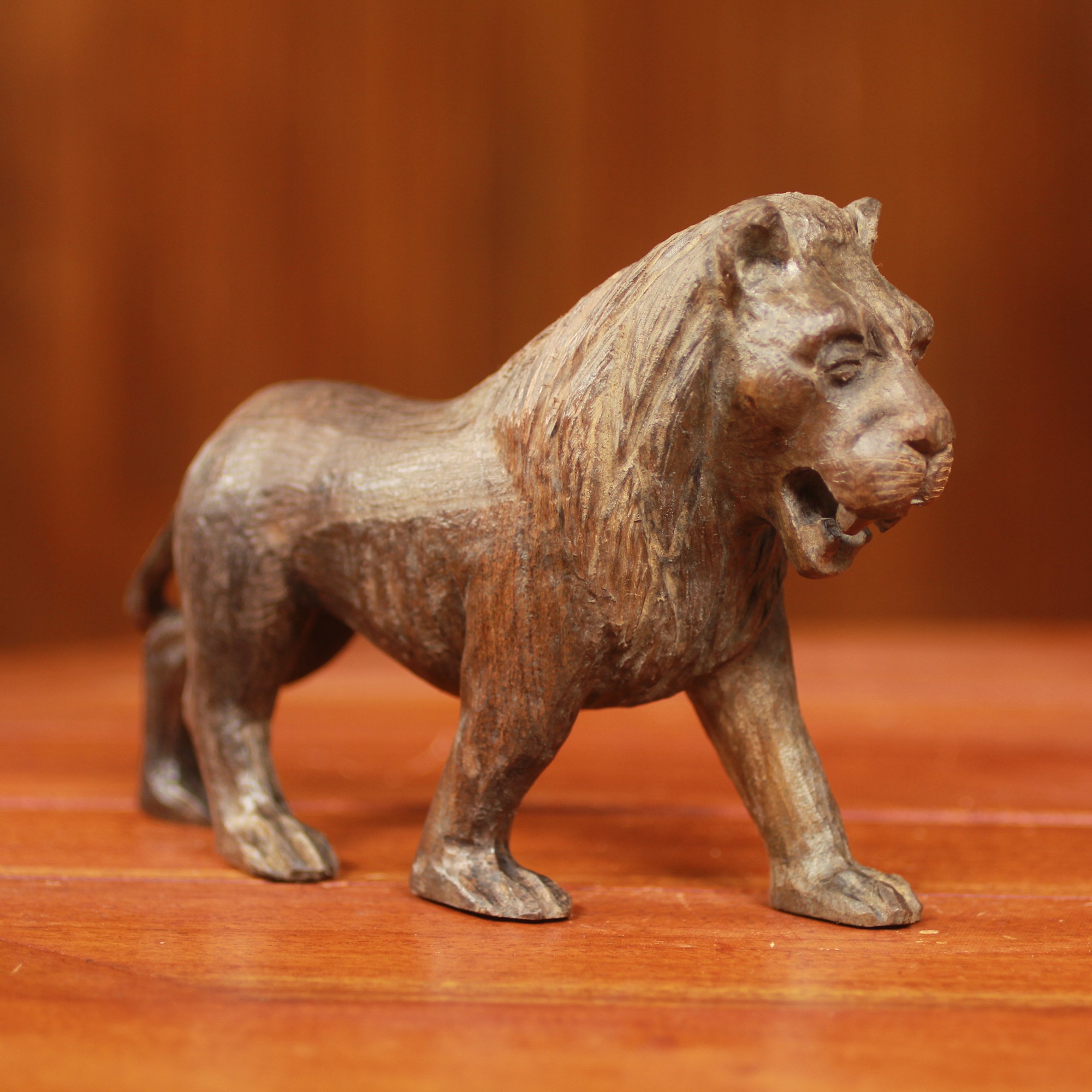 Realistic Hand Carved Ebony Lion Sculpture from Africa Lion Majesty