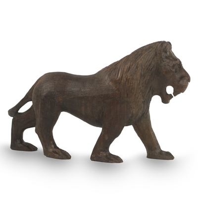 Ebony sculpture, 'Lion Majesty' - Realistic Hand Carved Ebony Lion Sculpture from Africa