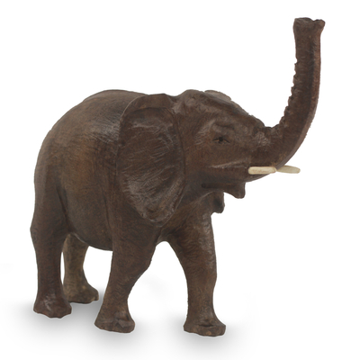 Realistic Hand Carved Ebony Elephant Sculpture from Africa