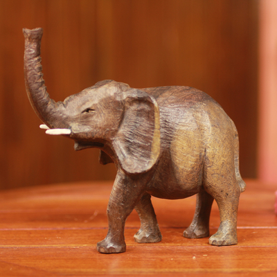 Escultura de ébano - Escultura de elefante de ébano tallada a mano realista de África