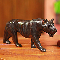 Teak wood sculpture, 'Black Jaguar'