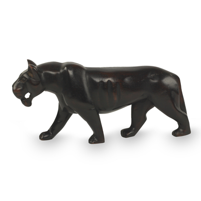 Teak wood sculpture, 'Black Jaguar' - Hand Carved Teak Wood Jaguar Sculpture from Africa