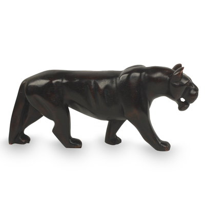 Skulptur aus Teakholz - Handgeschnitzte Jaguar-Skulptur aus Teakholz aus Afrika