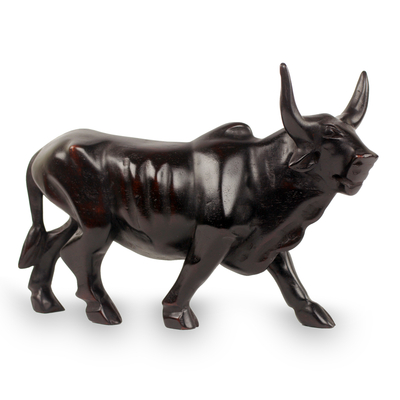 Wood sculpture, 'Watusi Bull' - Artisan Crafted Teak Wood Watusi Bull Statuette