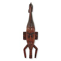 Máscara de madera africana, 'Xevi V' - Máscara de madera africana Diseño original de pájaro tallado a mano