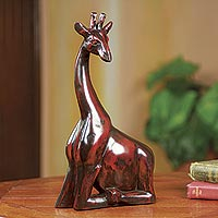 Wood sculpture, Kneeling Giraffe