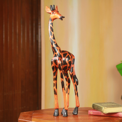 Wood sculpture, 'Proud Giraffe' - Fair Trade African Carved Wood Standing Giraffe Sculpture