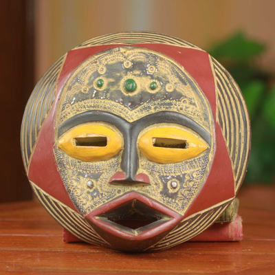 Afrikanische Holzmaske - Runde afrikanische Maske, handgeschnitzte originale Holzkunst