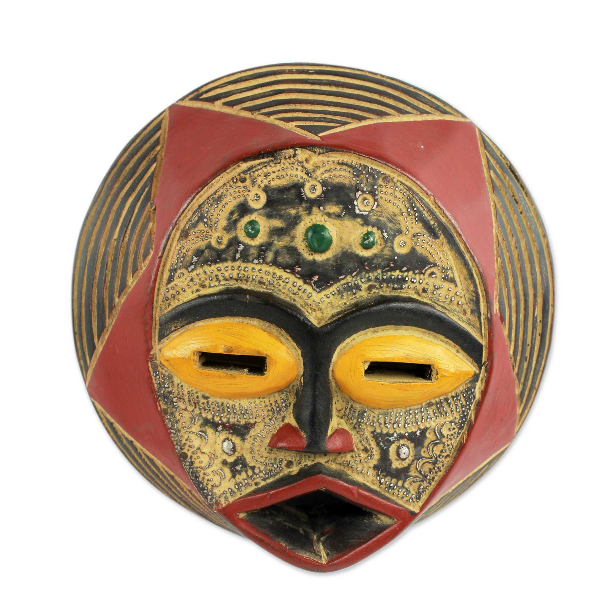 Round African Mask Hand Carved Original Wood Art Ghanaian Star NOVICA   P229641 2a 