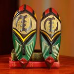 African wood masks, 'None But God' (pair) - Hand Carved and Painted Adinkra Symbol Masks (Pair)