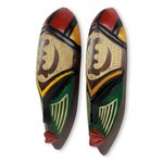 African wood masks, 'None But God' (pair) - Hand Carved and Painted Adinkra Symbol Masks (Pair)