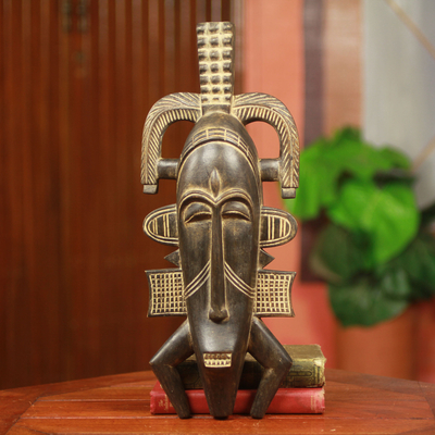 African wood mask, 'Senufo Poro' - Fair Trade African Tribal Style Wood Mask Crafted in Ghana