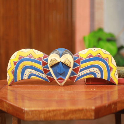 African wood mask, 'Bobo Butterfly' - Unique Colorful African Tribal Mask Handmade in Ghana