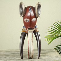 Máscara de madera africana, 'Guro Elephant I' - Máscara de elefante de madera decorativa original de África Occidental