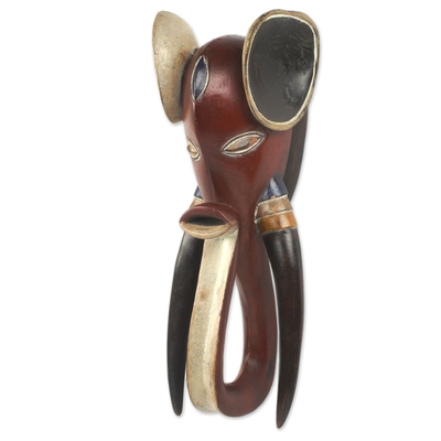Máscara de madera africana - Máscara de elefante de madera decorativa original de África occidental