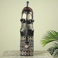 African wood mask, 'Tigari Healer' - Antiqued Tigari Style Hand Carved African Wood Mask
