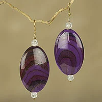 Beaded dangle earrings, 'Odopa in Plum' - Hand Made Purple and Maroon Plastic Dangle Earrings