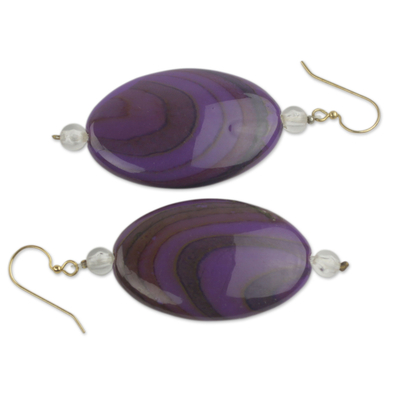 Beaded dangle earrings, 'Odopa in Plum' - Hand Made Purple and Maroon Plastic Dangle Earrings