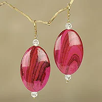 Beaded dangle earrings, 'Odopa in Rose' - Eco Friendly Dangle Earrings Crafted from Recycled Plastic