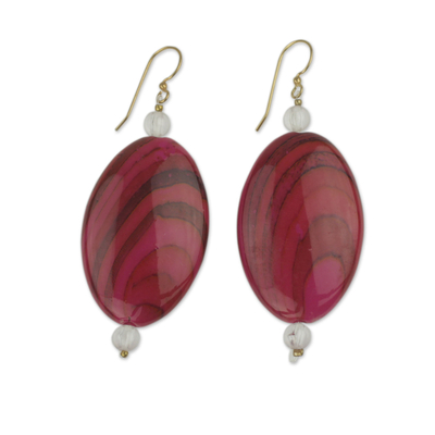 Beaded dangle earrings, 'Odopa in Rose' - Eco Friendly Dangle Earrings Crafted from Recycled Plastic