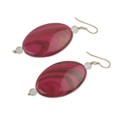 Beaded dangle earrings, 'Odopa in Rose' - Eco Friendly Dangle Earrings Crafted from Recycled Plastic