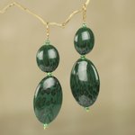 Beaded dangle earrings, 'Good Thing' - Green Animal Print Bead Earrings Hand Made in Ghana
