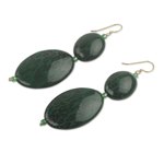 Beaded dangle earrings, 'Good Thing' - Green Animal Print Bead Earrings Hand Made in Ghana