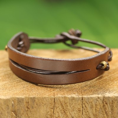 Men's leather bracelet, 'Perseverance in Brown' - Artisan Crafted African Brown Leather Bracelet for Men