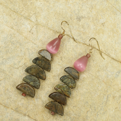 Beaded dangle earrings, 'Yonkopa' - African Handmade Bead Earrings with Cat's Eye