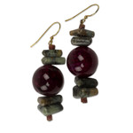 Soapstone and agate beaded earrings, 'Oboafo Ye Na' - Purple Agate and Soapstone Beaded Earrings from Ghana