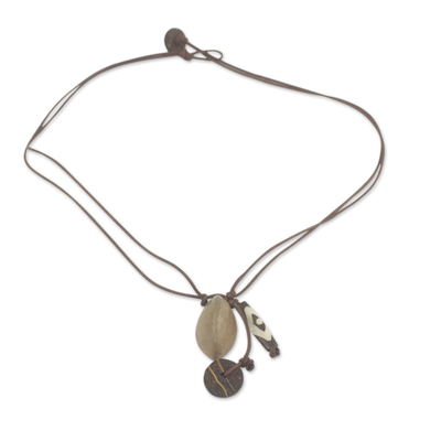 Leather and soapstone pendant necklace, 'Safari' - African Soapstone on Leather Necklace Crafted by Hand