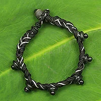 Braided cord bracelet, 'Lagos Braid' - African Artisan Crafted Braided Cord Bracelet with Beads