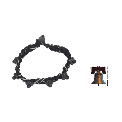 Braided cord bracelet, 'Lagos Braid' - African Artisan Crafted Braided Cord Bracelet with Beads