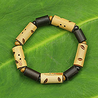 Bamboo and wood stretch bracelet, 'Bamboo Delight' - Handcrafted African Women's Bracelet with Bamboo and Wood